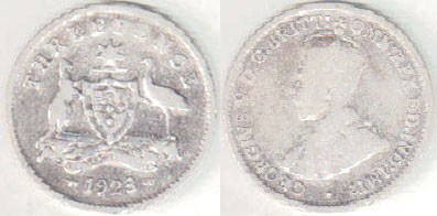 1923 Australia silver Threepence (VG) A001186